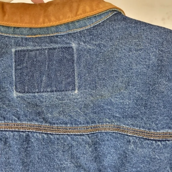 Vintage R.D. New York Leather Collar Western Cowboy Classic Denim Jacket